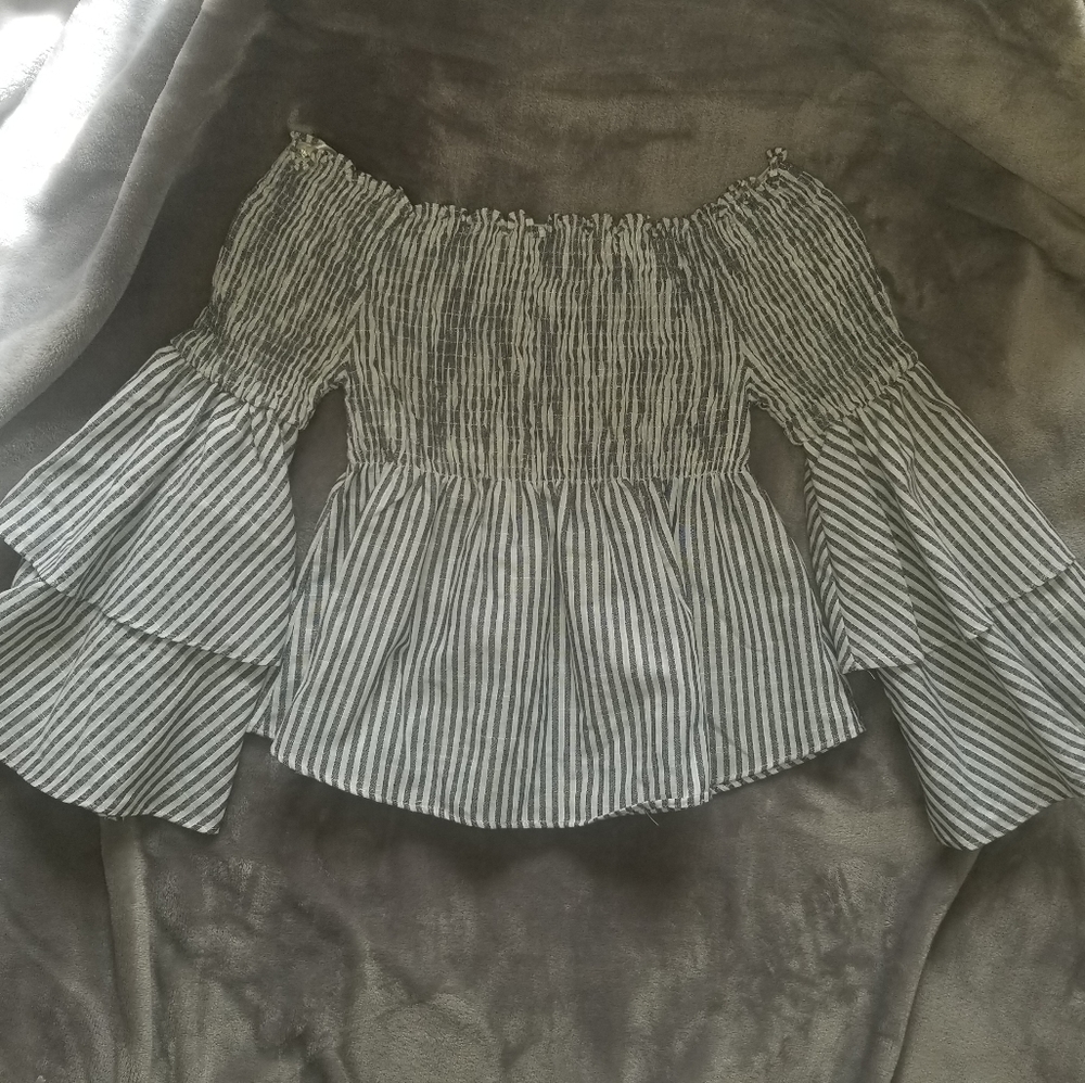 Off the Shoulder Stripe Bell-Sleeve Top